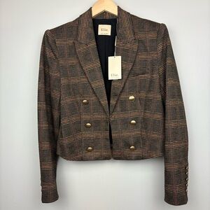 NWT Elie Tahari Windowpane Plaid Cropped Blazer Jacket‎ 10